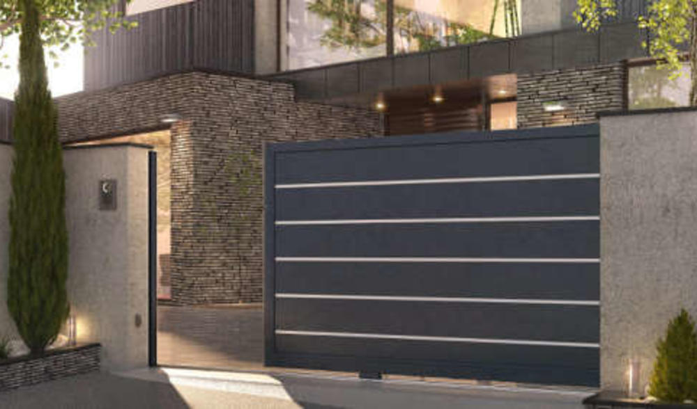 portail lames anodise kantum portails moderne coulissant
