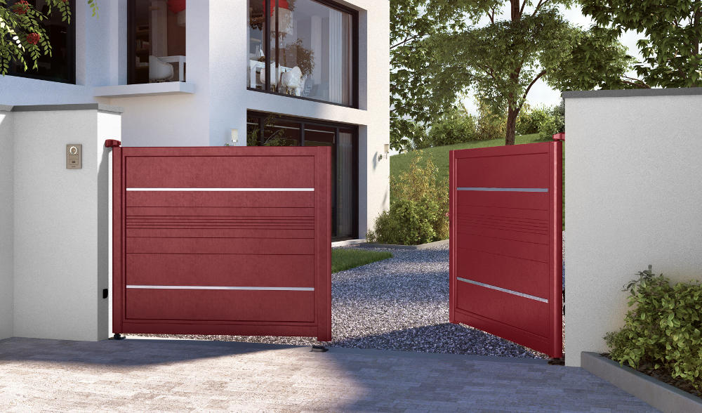 portail moderne rouge aluminium